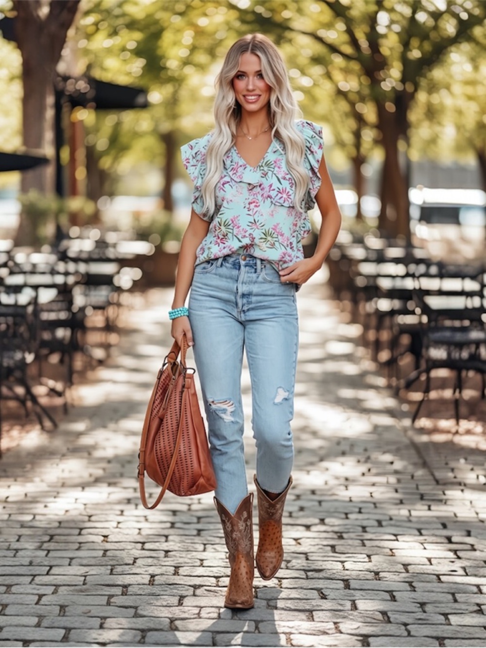 Tacera Mint Green Floral Wrap Blouse